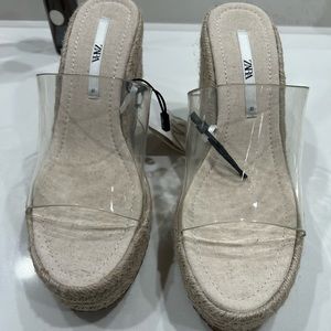 Zara vinyl wedge sandals Size 10